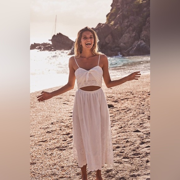 LoveShackFancy Jenna Dress White Cutout Midi Small - Picture 2 of 16